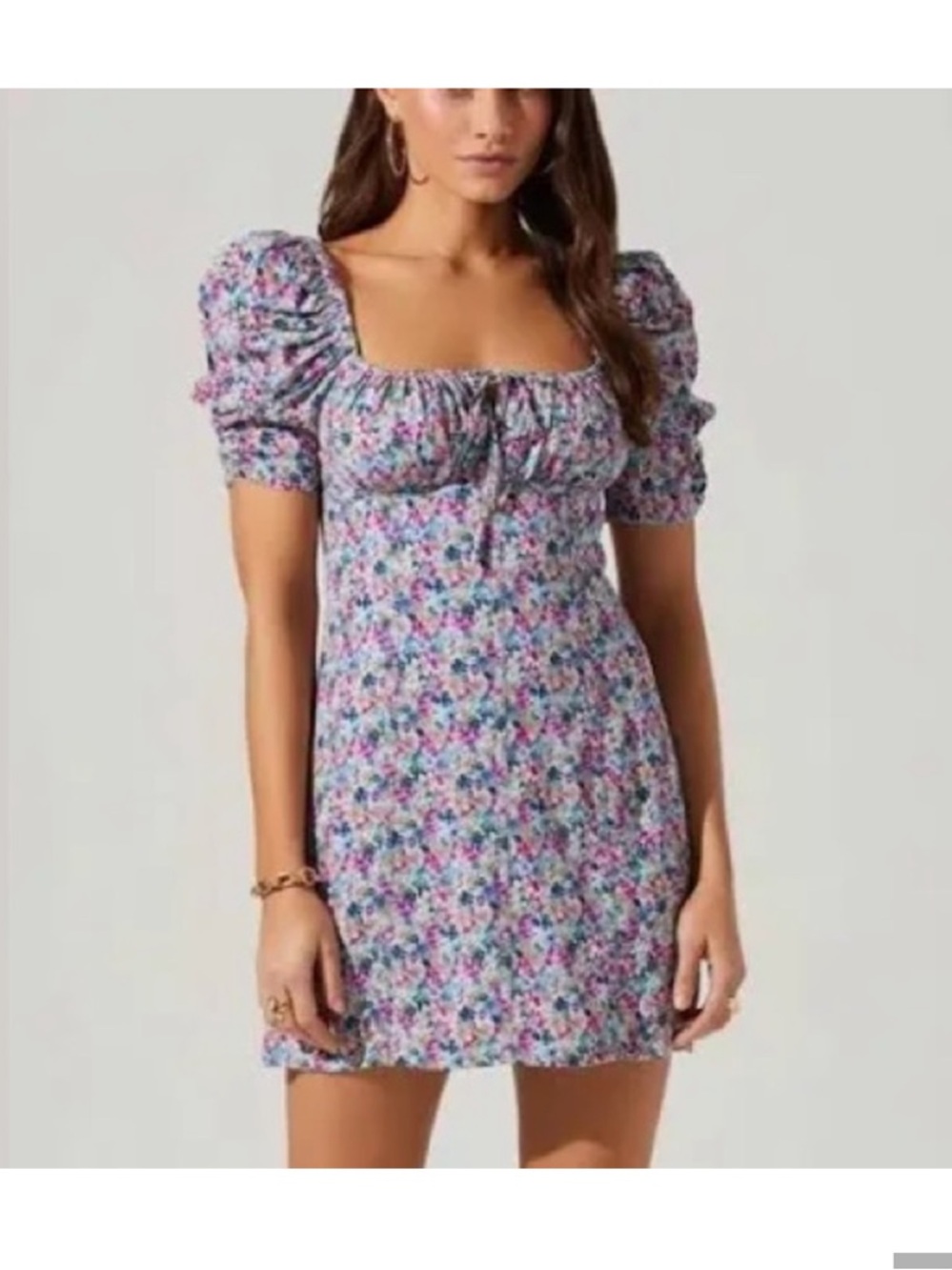 ASTR the Label Women's Puff Sleeve Floral Mini Dress Size M Coquette Sundress